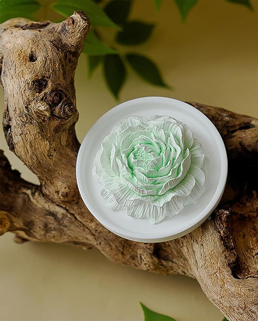 Essential Oil Passive Flower Diffuser with Fragrance -Non-Electric Peony Flower Porcelain Aromatherapy Diffusers for Small Room, Desk Decorative, Bathroom (Green, Sage and sea Salt Scent)