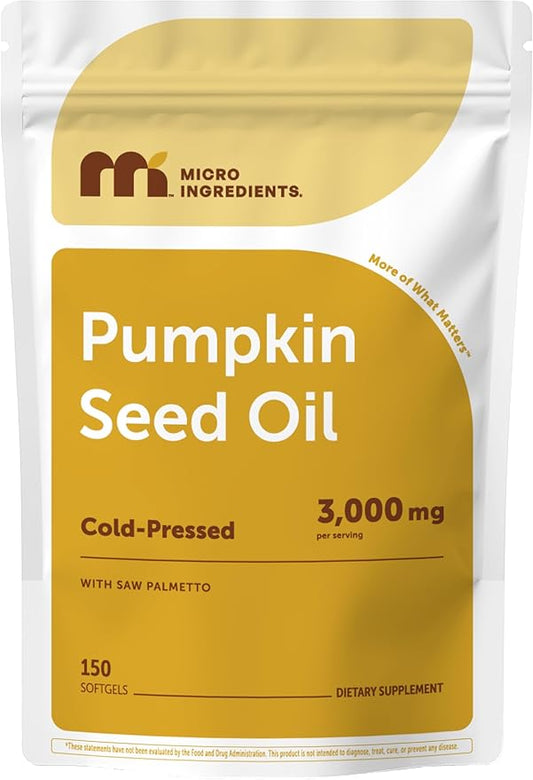 Micro Ingredients Pumpkin Seed Oil with Saw Palmetto, 150 Softgels | Cold Pressed, Pure Virgin Oil, Essential Fatty Acids, & Phytosterols | Natural Herbal Supplement | Non-GMO