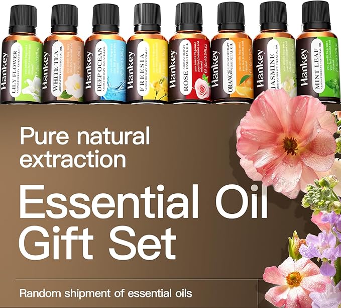 A CENTER Essential Oils Set Created for Humidifiers and Diffusers, Aromatherapy Diffuser Oils Scents, Essential Oil Kit for Home Use, Essential Oil Pack with Various Scents（8X10ML