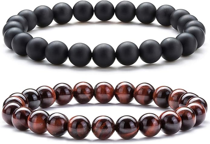 Hamoery Men Women 8mm Natural Stone Lava Rock Diffuser Bracelet Elastic Yoga Agate Beads Bracelet Bangle