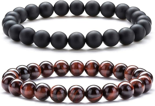 Hamoery Men Women 8mm Natural Stone Lava Rock Diffuser Bracelet Elastic Yoga Agate Beads Bracelet Bangle