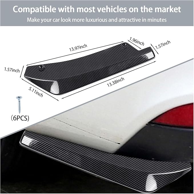 Augeny 2 PCS Rear Bumper Canard Diffuser, Anti-Crash Bumper Lip Body Kit, Universal Rear Installed Lip Diffuser Splitter Canard Protector (Carbon Fiber)
