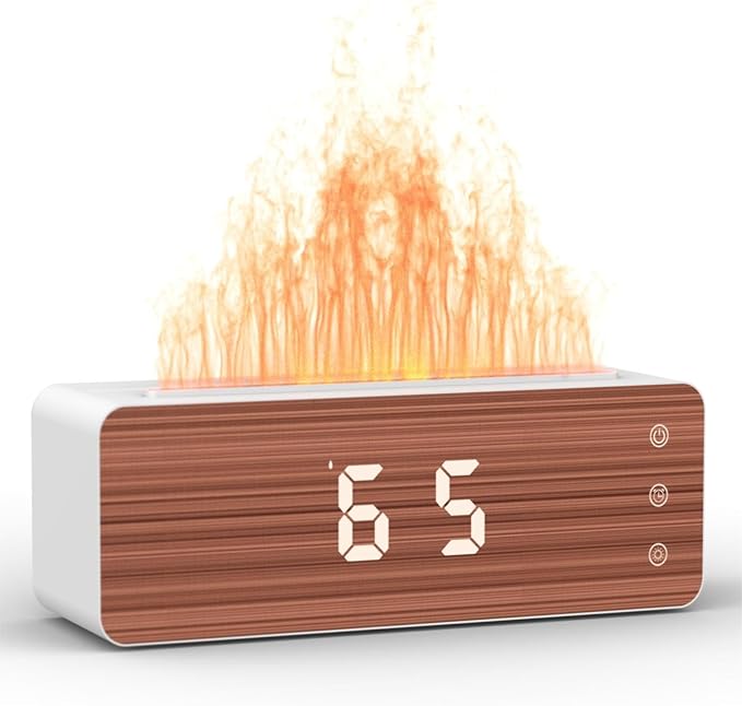 ClocTeck Flame Diffuser Humidifier, 700ml Large Fire Diffuser Humidifier for Desk, Full-Color Adjustable, Time & Humidness Display, 26dB Quiet, Cool Mist Diffuser, Essential Oil Diffuser for Bedroom