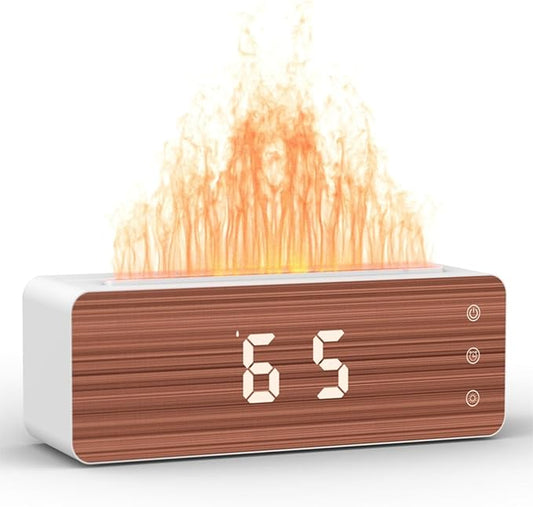 ClocTeck Flame Diffuser Humidifier, 700ml Large Fire Diffuser Humidifier for Desk, Full-Color Adjustable, Time & Humidness Display, 26dB Quiet, Cool Mist Diffuser, Essential Oil Diffuser for Bedroom