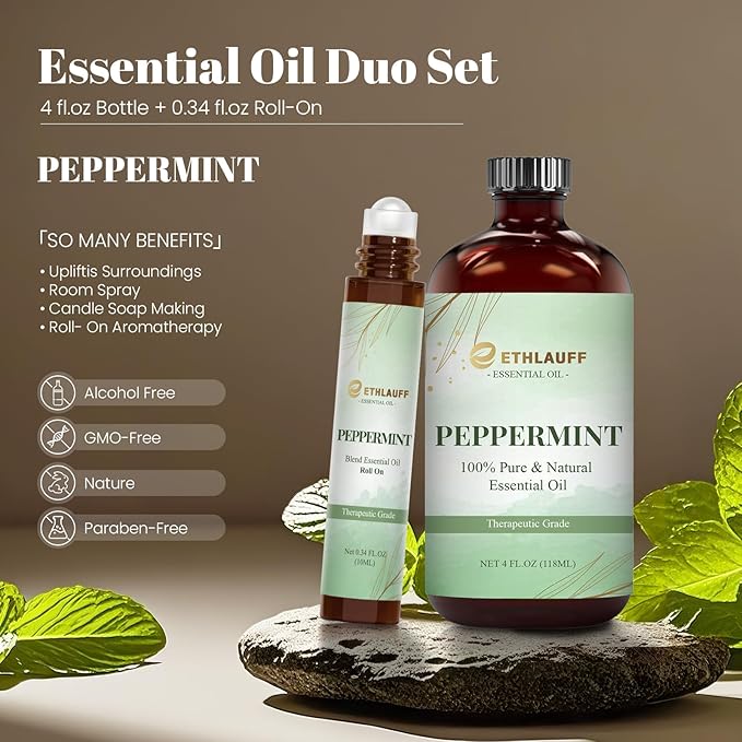 Peppermint Essential Oil 4.33 Fl Oz, Premium Grade Peppermint Oil for Diffusers, Skin Care, Massage, Humidifiers, DIY Candles, Soap Making, Minty Scent with Glass Dropper