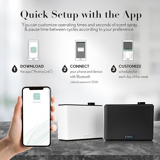 JCLOUD Smart Scent Air Machine 1000ML, Hotel Scent Diffuser Cover Up to 4500 Sq. Ft., White & Luminous White Dew Diffusers Oil 500ML - Inspired by The Westin Hotel Scent