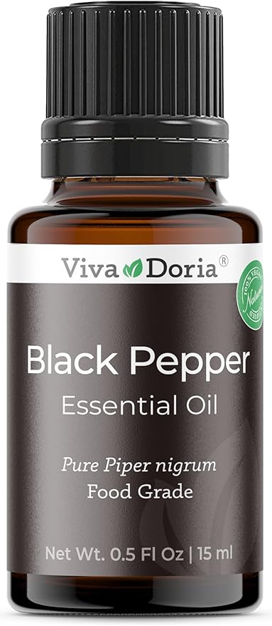 Viva Doria Black Pepper Essential Oil, 100% Pure, Natural Black Pepper Essential Oil, Undiluted, for Aromatherapy | Food Grade, 15 mL (0.5 Fluid Ounce)