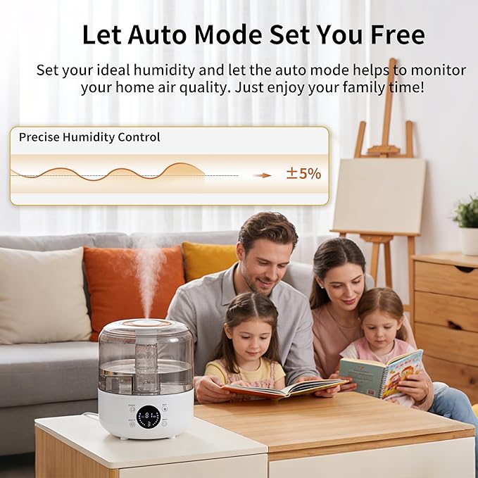 Humidifiers for Bedroom, 3L Top Fill 26H & Quiet Runtime for Large Room, Cool Mist Ultrasonic Humidifier with Humidity Sensor, Aroma Diffuser, Air Humidifier for Home, Baby, Nursery, Plants