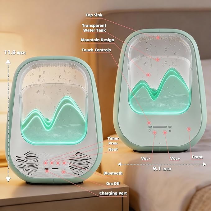 8-in-1 White Noise Sound Machine with Aroma Diffuser, Rain Sound Machine for Sleeping, Stress Relief, Waterfall Sound Machine Night Light Timer for Bedroom Office Home Decor, Green