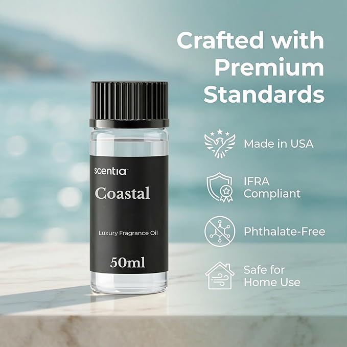 Scentia Coastal (Cabana) Hotel Scent Diffuser Oil – Luxury Fragrance Inspired by 5-Star Spa – 50 mL – Jasmine, Bergamot & Sea Breeze Essential Oil Blend for Home, Office & Aromatherapy Diffusers