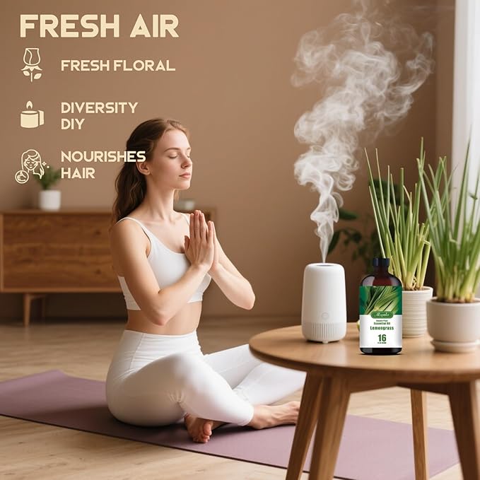 Lemongrass Essential Oil – MLYNKL Lemongrass Oils 16.33 fl oz for Diffusers, Humidifiers, Massage, DIY Candles, Soap, Cleaning, Home, Yoga, Office, Gifts - 490 ml