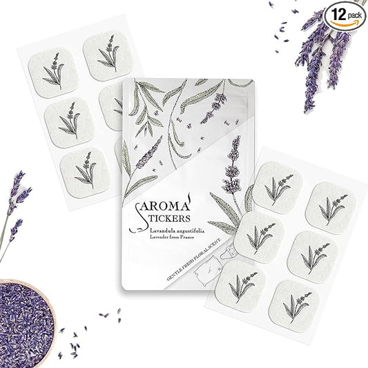 AROMA STICKERS® (Lavender, Pack of 1) - 100% Natural Essential Oil Scented Mask Stickers for Face Mask & Pillow (12 Stickers/pc) -Pure Essential Oil Scented Mask Patch/Personal Aroma/Relaxing