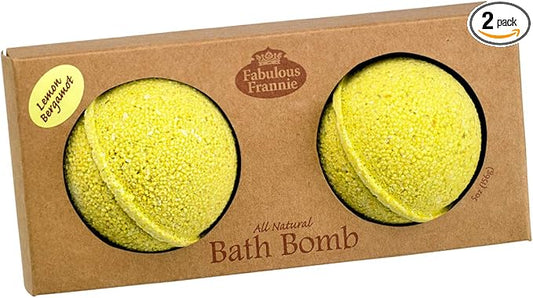 Fabulous Frannie Lemon Bergamot Natural, Handmade Bath Bomb Set, Rich in Essential Oil, Mineral Salt, Coconut Oil, Witch Hazel, Fizzies to Moisturize Skin 2.5oz (Pack of 2)