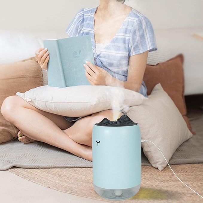 260ml USB Desktop Humidifier, Mini Air Diffuser with Night Light, Quiet Mist Humidifier for Home Office, One - Button Dual Mist Mode, Leak - Proof Design (Blue)