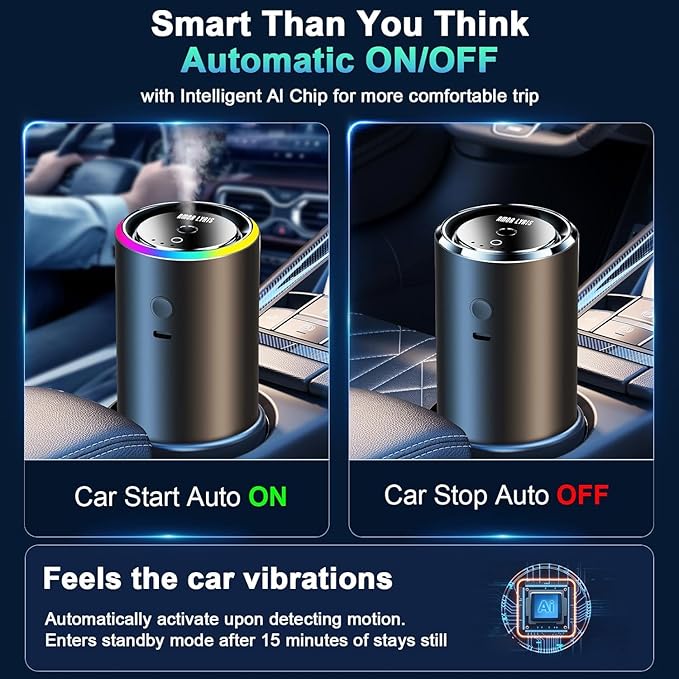 Smart Car Air Fresheners, Car Diffuser Air Freshener Long Lasting with 100 ML (3.5oz) Essential Oil, Aromatizante Para Carro with Five Modes, RGB Music Syncing Light, Auto On/Off, Vanilla Cream