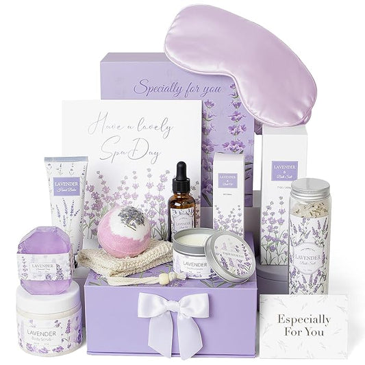Mothers Day Gifts for Mom, Lavender Spa Gifts Set, 11 Pcs Bath Gift Set for Women, Relaxing Spa Gifts, Bath Spa Gift Basket for Women, Home Spa Products, Birthday Gifts for Women