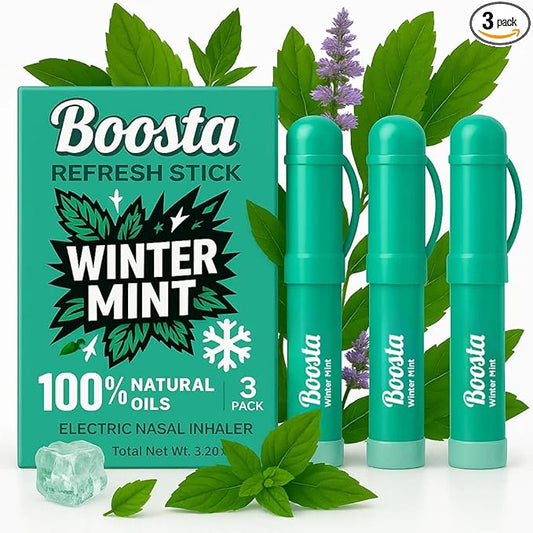 Nasal Inhaler Stick - Focus Herbal Diffuser Pen & Essential Oils Vapor Menthol Inhaler Energy - Non-Medicated Natural Eucalyptus Aromatherapy for Nasal Congestion Relief, Mint 3-Pak