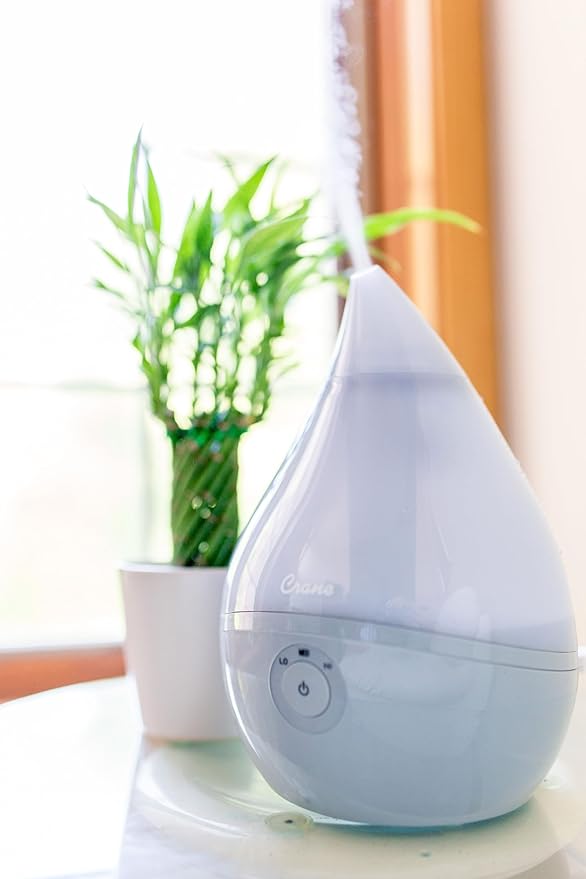 Crane Droplet Ultrasonic Small Air Humidifiers for Bedroom and Office, 0.5 Gallon Cool Mist Humidifier for Plants and Home, Humidifier Filters Optional, Grey
