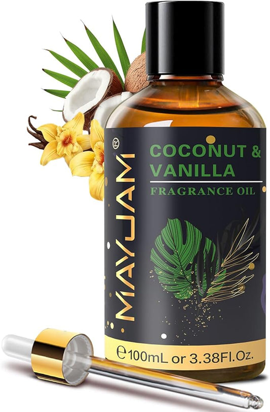 MAYJAM Coconut & Vanilla Fragrance Oils Essential Oil - Coconut & Vanilla Oil for Diffusers, 3.38FL.OZ/100ML Large Volume Fragrance Oil with Premium Glass Dropper