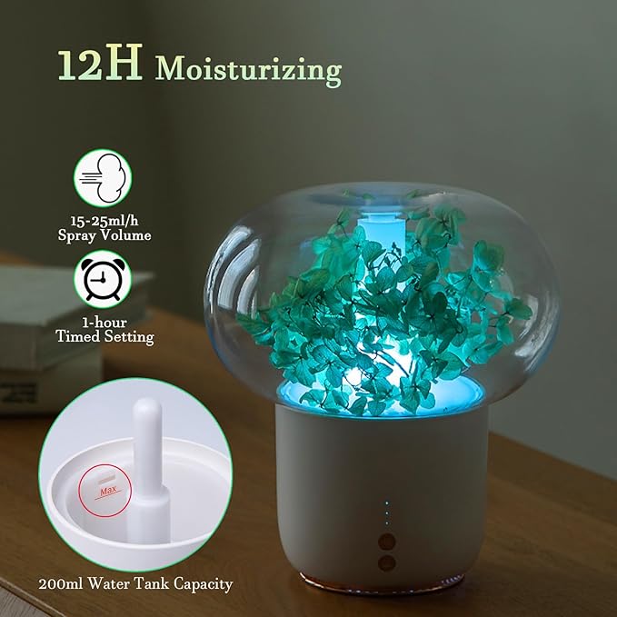 Eternal Flower Essential Oil Diffuser, 200ml Ultrasonic Aromatherapy Humidifier, Creative Colorful Night Light Aromatherapy Machine, Noise Free, BPA Free, Auto Shut-Off, Gift for Women (Green)
