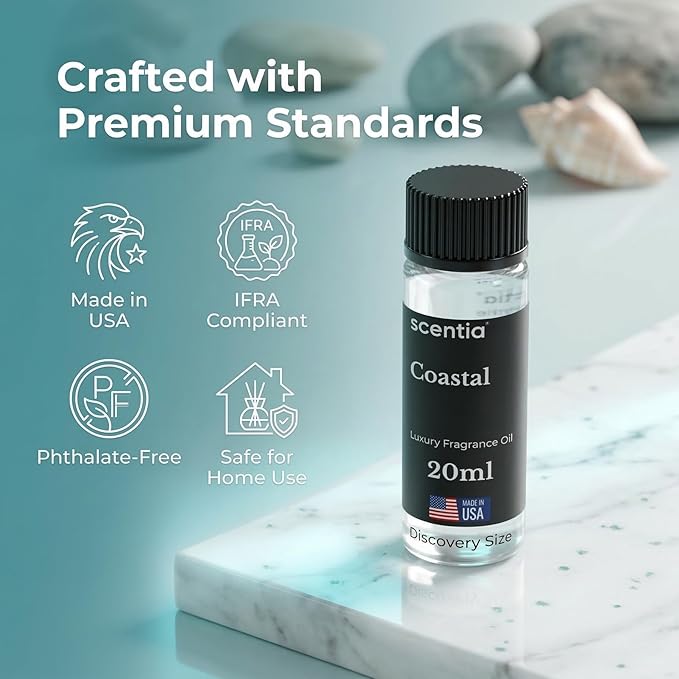 Scentia Coastal (Cabana) Aromatherapy Oil for Diffuser – Hotel Scent Inspired by 5-Star Spa – 20 mL – Jasmine, Bergamot & Sea Breeze Natural Fragrance Oil for Waterless & Cold Air Diffusers