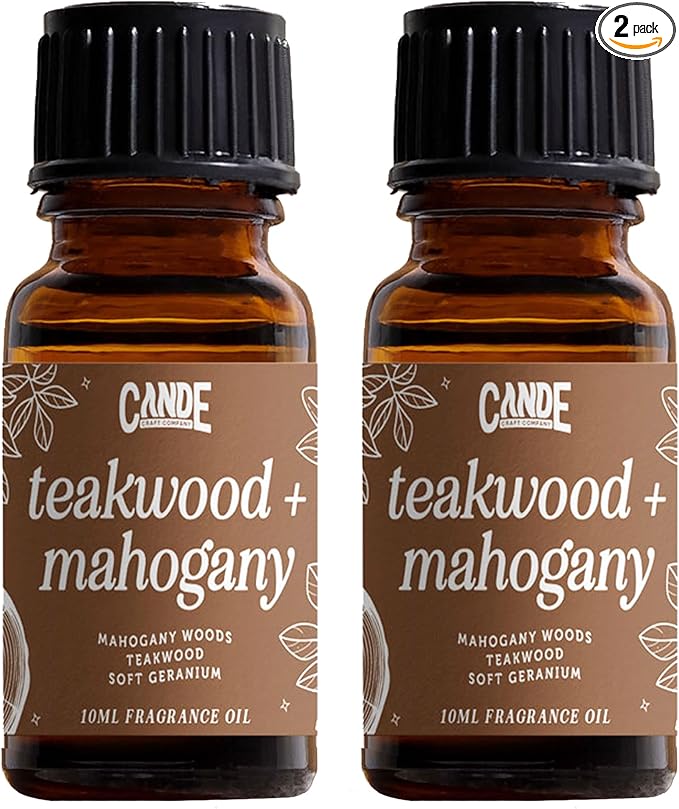 CANDECraftCo Premium Fragrance Oil – Diffuser Oils Fragrances Scented for Home, Candle Soap Making Supplies, Aromatherapy Blends for House (0.34 Fl Oz) (2-Pack, Teakwood & Mahogany)