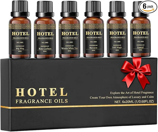 Hotel Diffuser Oil Set - Inspired by My Way, Baccarat, Westin White Tea, Santal, 24k Magic, Ritz-Carlton Hotel Scent Essential Oil Set Large Capacity, 20ml - (Pack of 6)