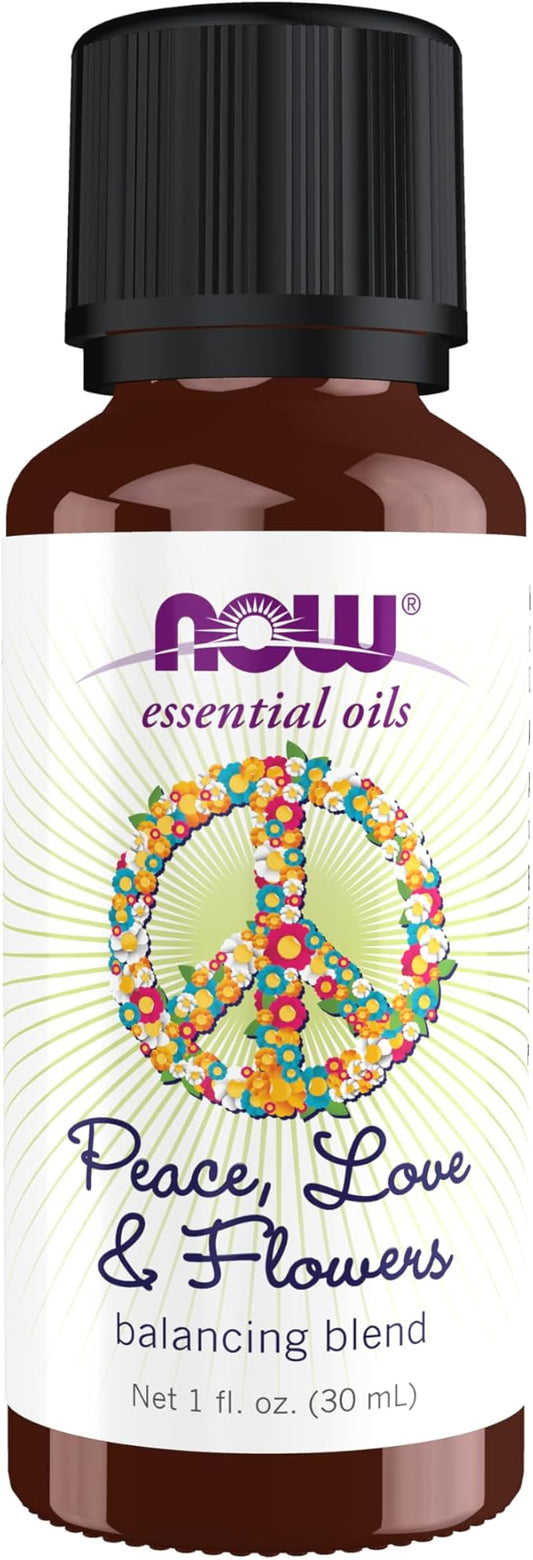 NOW Essential Oils, Peace, Love and Flowers, Sweet Floral Aromatherapy Scent, Blend of Pure Essential Oils, Vegan, Child Resistant Cap, 1-Ounce