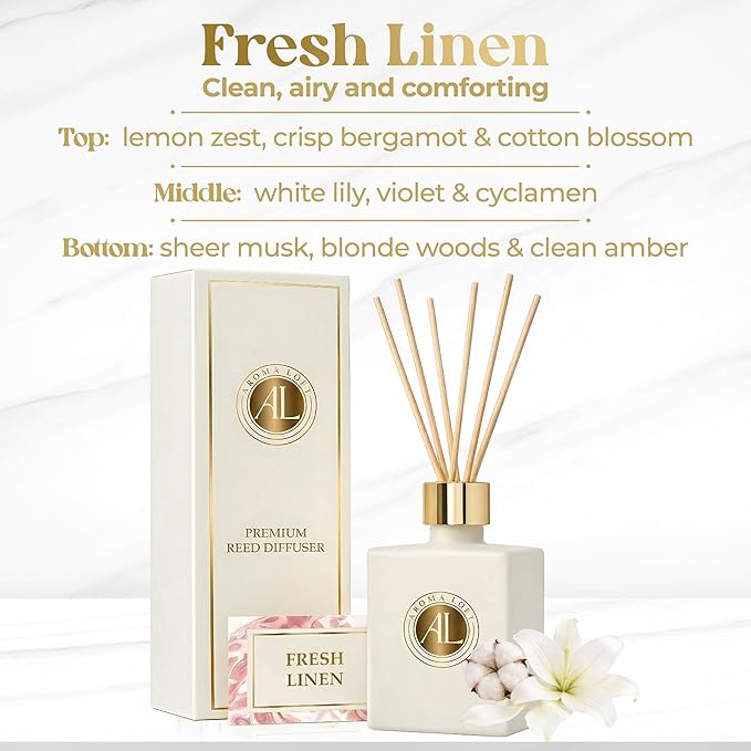 White Reed Diffusers for Home | Premium Fragrance Diffuser | White Diffuser Sticks in Oil Set with Fresh Linen Scent | Smell Good Stuff | Long-Lasting Oil for Bathroom & Office (5 oz)