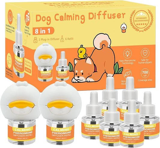 Dog Pheromone Calming Diffuser 8 in 1 (6 * 30 Day) Appeasing Pet Pheromones Diffuser to Calm Kit (2 Plug in+ 6 Pack 48ml Refill) for Anxiety