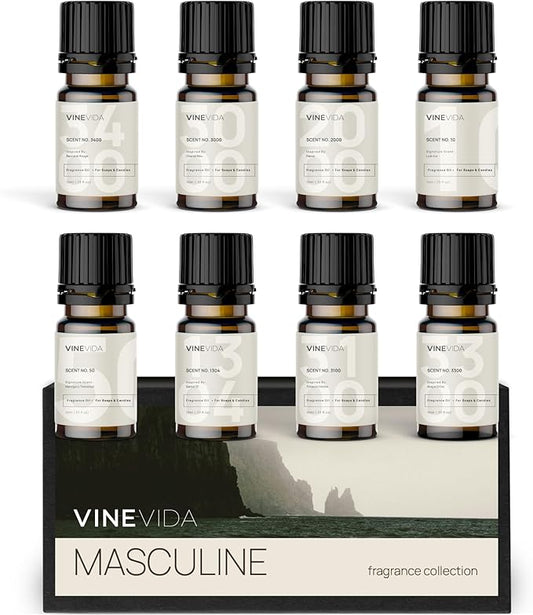 VINEVIDA [Set of 8] Masculine Scents for Candle Making, Made in USA Candle Fragrance Oil, Soap Making Essential Oils, Diffuser Oil Scents