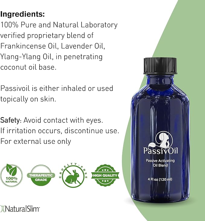 Naturalslim Calming Essential Oil Blends Passivoil can be Spread or Massaged on Skin as an Aromatherapy Fragrance Oil - Therapeutic Grade Relaxing Pure Essential Oils for Diffusers for Home - 4oz