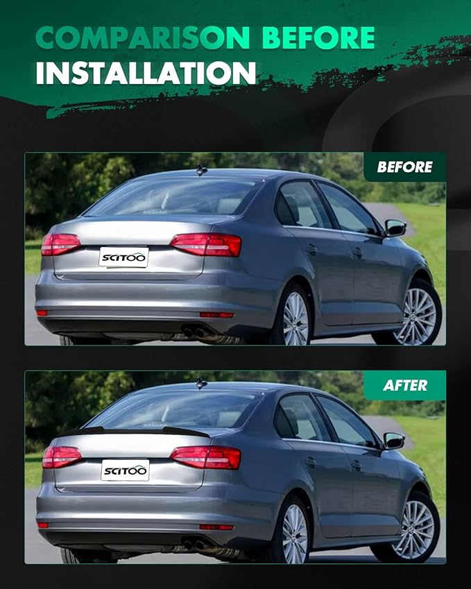 SCITOO Glossy Black Stickers Spoiler Wing Body Kit Compatible with 2012-2018 for Volkswagen for Jetta Rear Trunk Spoiler Wing Splitter Chin Exterior Diffuser