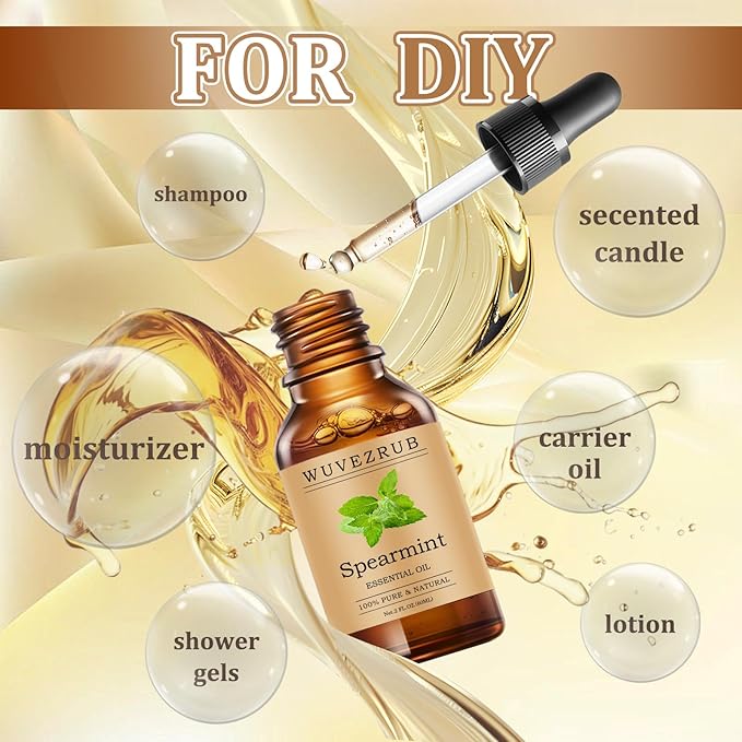 Spearmint Essential Oils 60ML, Pure Spearmint Essential Oil for Aromatherapy Diffuser - 2 Fl Oz