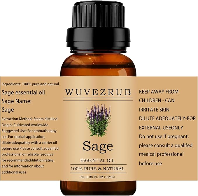 Sage Essential Oils 10ML, 100% Pure and Natural Essential Oil for Aromatherapy Diffuser - 0.33 Fl Oz/Sage