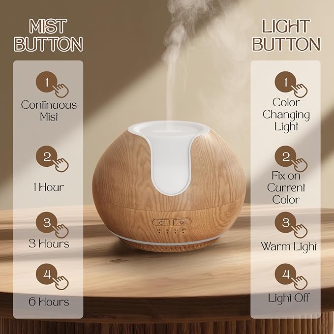 ARVIDSSON Essential Oil Diffuser 2 Pack, Ultrasonic Oil Diffusers for Home, Aromatherapy Diffuser with Mood Light, 200ml Diffuser for Essential Oils, Gift for Women - Wood Grain