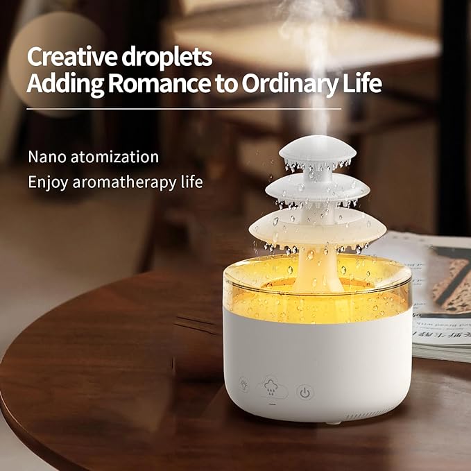 Cloud Rain Humidifier & Essential Oil Diffuser with 7-Color LED Mood Lights, White Noise Rain Sounds & Waterless Auto Shut-Off – Quiet Ultrasonic Aroma Therapy for Bedroom, Nursery, Office(500ml)