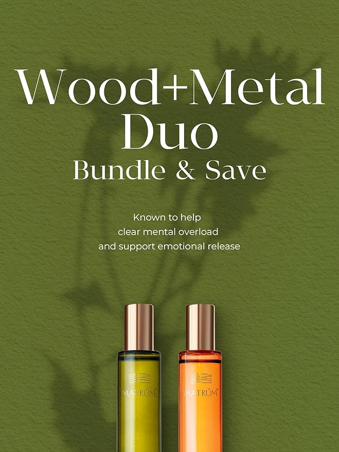 Essential Oil Roll-On Ritual Duo for Stress Relief & Fresh Focus, Botanical Aromatherapy Gift Set with Wood and Metal Blends, 2 x 15ml