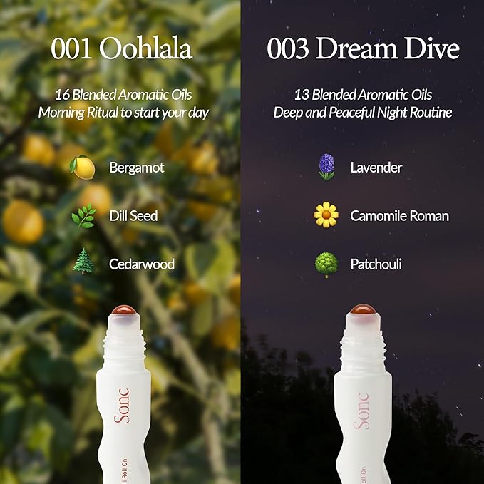 Sonc Botanical Aroma Oil Roll-On Duo Kit (Pack of 2) (Duo KIT II : 001 Oohalala + 003 Dream Dive) | Bergamot + Lavender | Dual Portable Aroma Oils for Mood, Rest & Daily Rituals