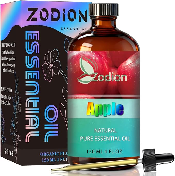 Apple Fresh Essential Oil, 4 fl oz (120ml) - ZODION Apple Fresh Fragrance Oil for Diffuser, Massage, Humidifier, DIY Candle, Soap Making, Home, Bath, Yoga