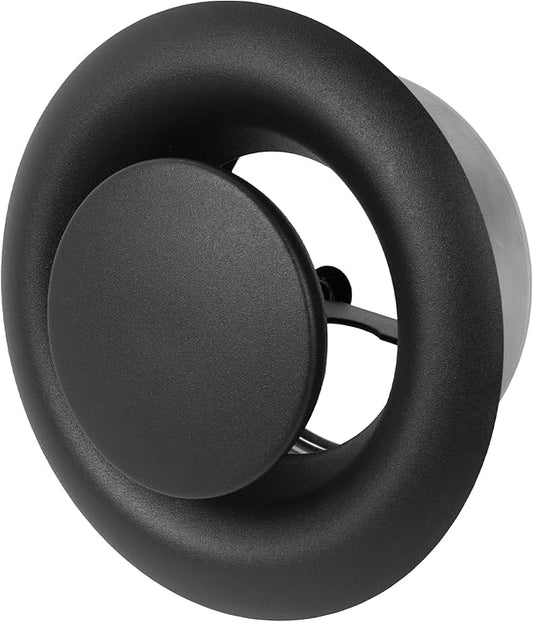 Repa Market ø4" Inch Anthracite Steel Exhaust Diffuser with Flange - Soffit Vent - Adjustable Valve for Optimal Airflow - Quiet Duct Air Extraction - Indoor Ventilation - Round Duct Cover