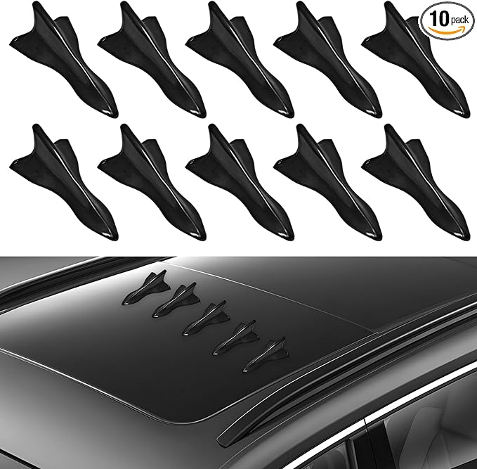 10 PCS Diffuser Shark Fin Kit, Waterproof Air Vortex Generator Spoiler Replacement Set, Universal Roof Wing Decoration Noise Reduction for Cars Trucks SUVs (Black, Pointed)
