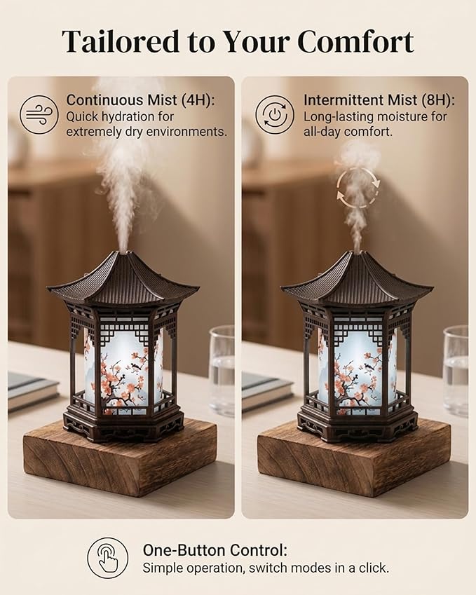 Zen Pavilion Lantern Aroma Diffuser & Night Light for Desk with 2 Mist Modes & LED Warm/White Light, 160ml Zen Office Decor USB Personal Humidifier for Yoga, Meditation, Spa & Sleep (Dark-2pcs)