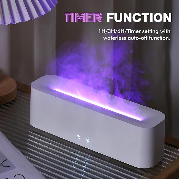 ClocTeck Flame Diffuser for Essential Oils, 380ml Large Fire Humidifier for Desk, Full-Color Adjustable, 28dB Quiet, Cool Mist