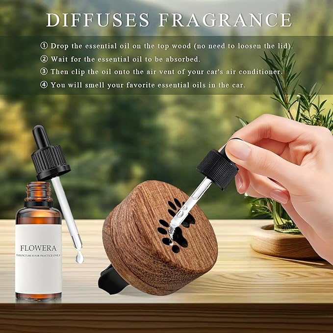 KVAEY 2 PCS Wood Car Essential Oil Diffuser, Wooden Aromatherapy Essential Oils Diffuser with Vent Clip, Wood Vent Clip Air Freshener for Vehicle Office Home Bedroom (Footprints)