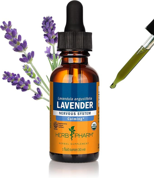 Herb Pharm Certified Organic Lavender Flower Liquid Extract for Calming Nervous System Support, 1 Fl Oz - Packaging May Vary