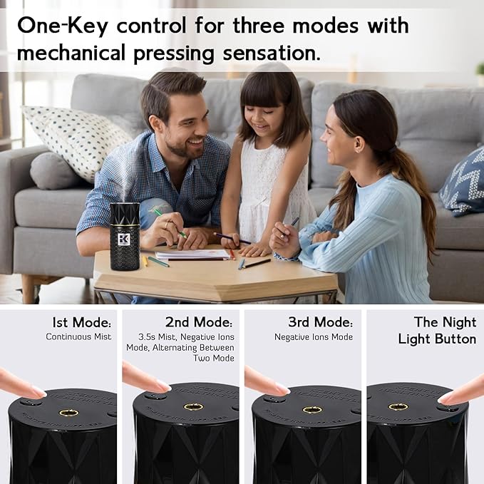 Essential Oil Diffuser, 35 Million Negative Ions Fresh Air, Glass Oil Diffuser with Warm Night Light, Auto Shut-Off, 250ml Ultrasonic Cool Mist Humidifier for Home,Car,Spa,Yoga (Black, Lavender)