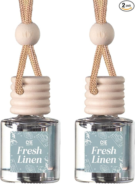 C&E Craft Co Hanging Car Air Freshener Diffuser 2 Pack, Long Lasting Fragrance Oil Car Freshener, Glass Bottle Auto Air Freshener, Made in USA (Fresh Linen)