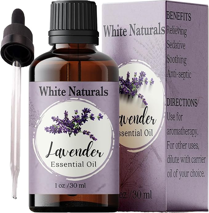 White Naturals Premium Lavender Essential Oil - for Hair Skin and Nails -Organic Lavender Aromatherapy Oil for Diffusers Humidifiers and Linens Plus Natural Bath Oil for Home Spa Self Care