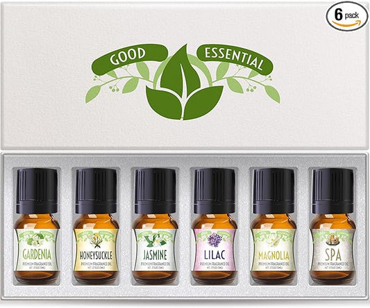 Good Essential Oil Set – 6-Pack Floral Aromatherapy – Gardenia, Honeysuckle, Jasmine, Lilac, Magnolia, Spa – for Candles, Soaps, Perfume, Diffuser, Home Care